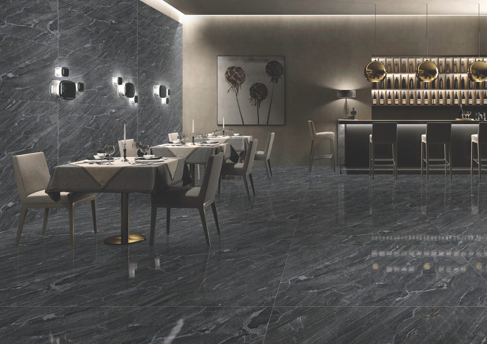 Super Glossy Finish Super Gloss Taurus Black Marble Vitrified tile 600x1200 mm