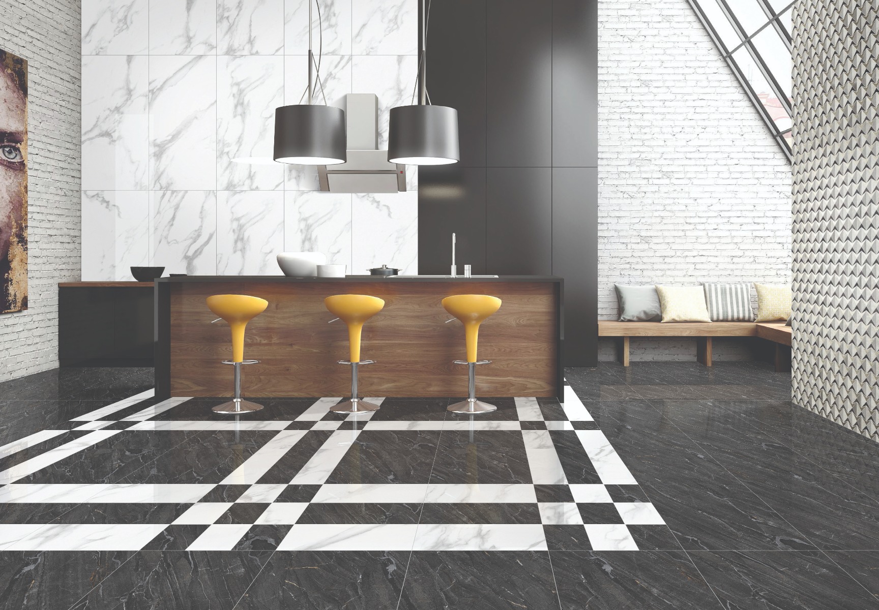 Super Glossy Finish Super Gloss Taurus Black Marble Vitrified tile 600x1200 mm
