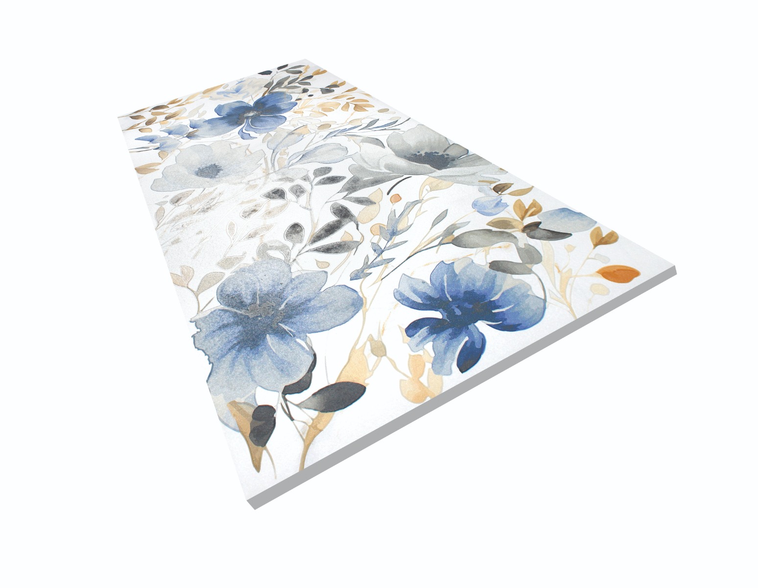 Matte Finish Carving Decor Blue Flower Watercolor Glazed Vitrified Tiles 600x1200 mm