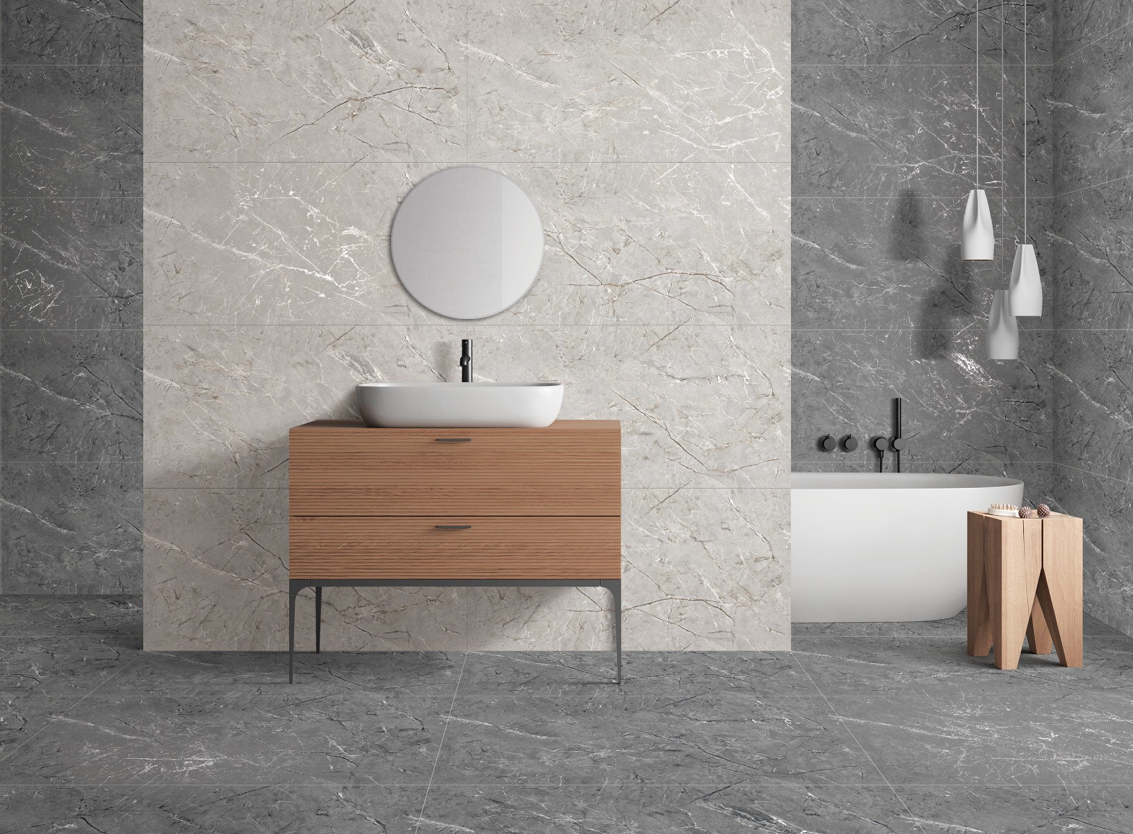 Matte Finish Carving Endless Rondline Ash Glazed Vitrified Tiles 600x1200 mm