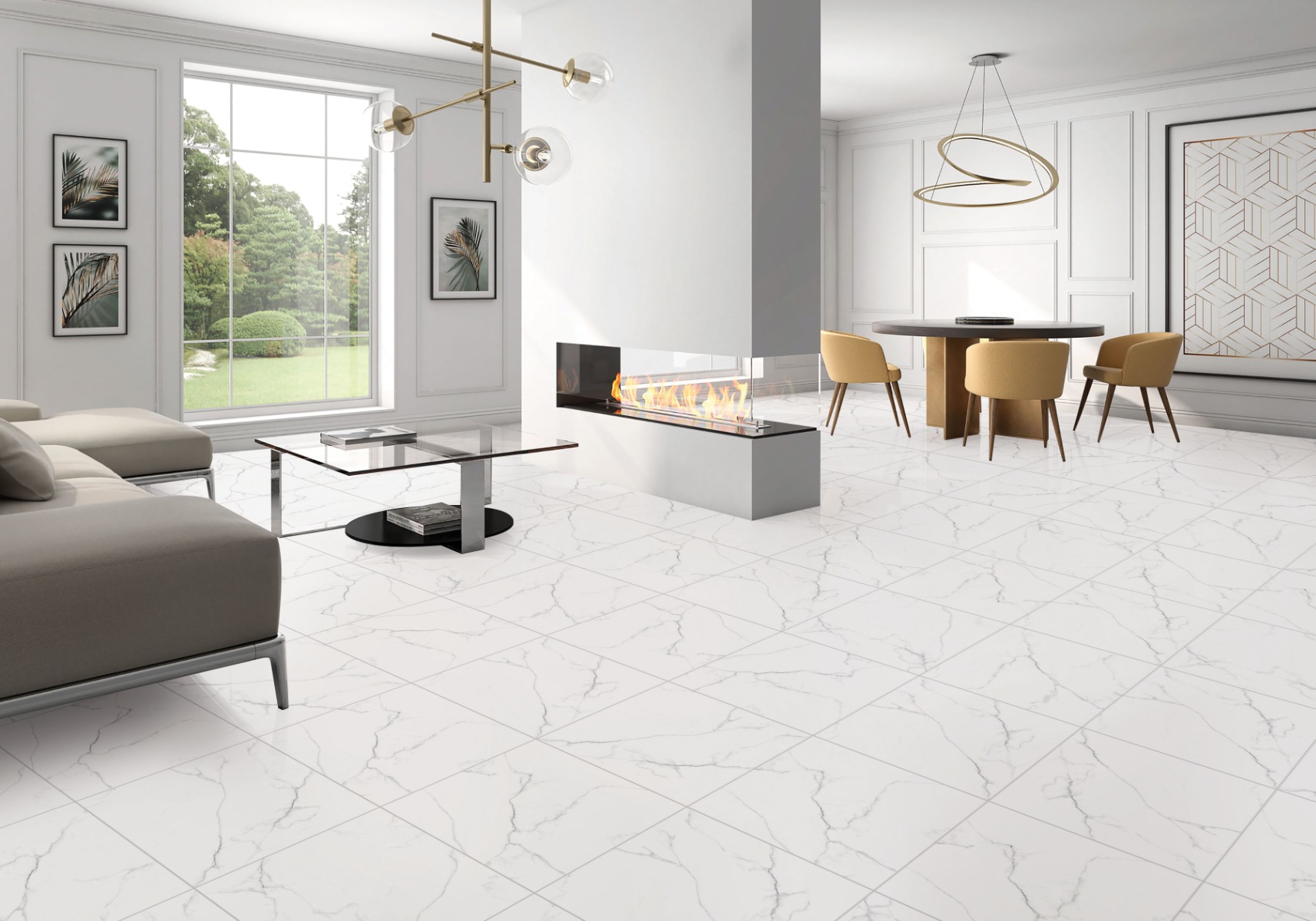 Matte Finish Carving Statuario Marble Glazed Vitrified Tiles 600x600 mm