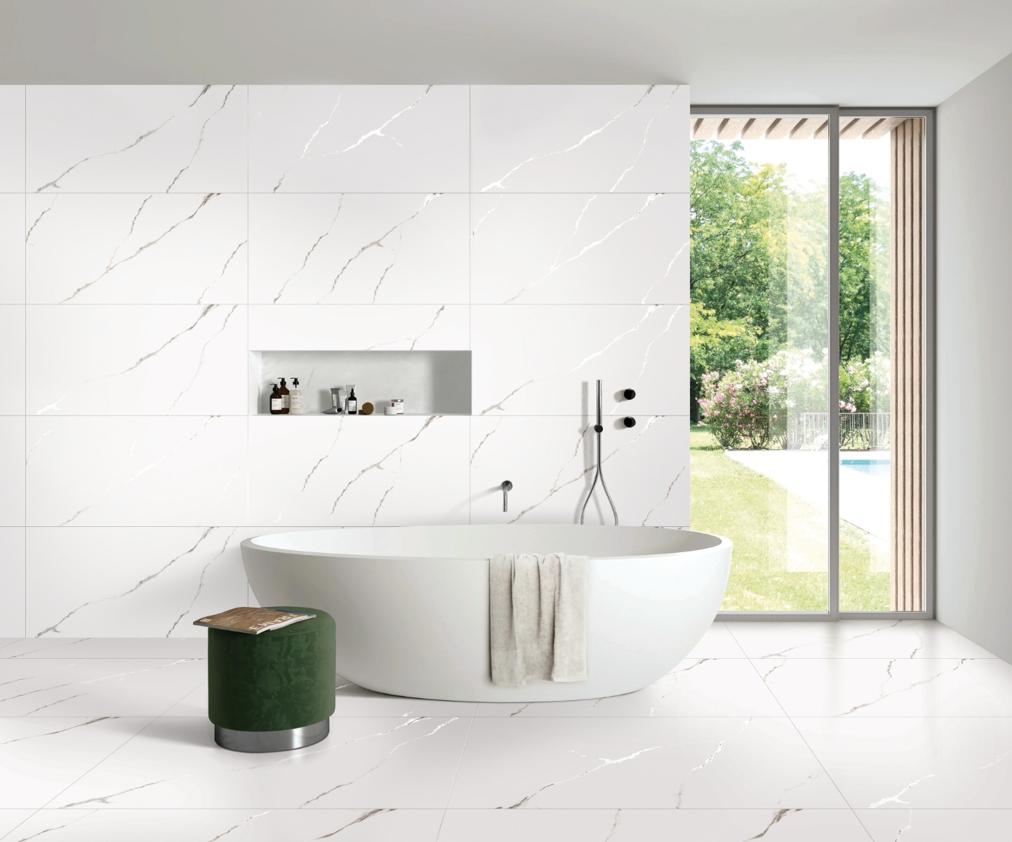 Matte Finish Carving Statuario Veins Marble Glazed Vitrified Tiles 600x1200 mm