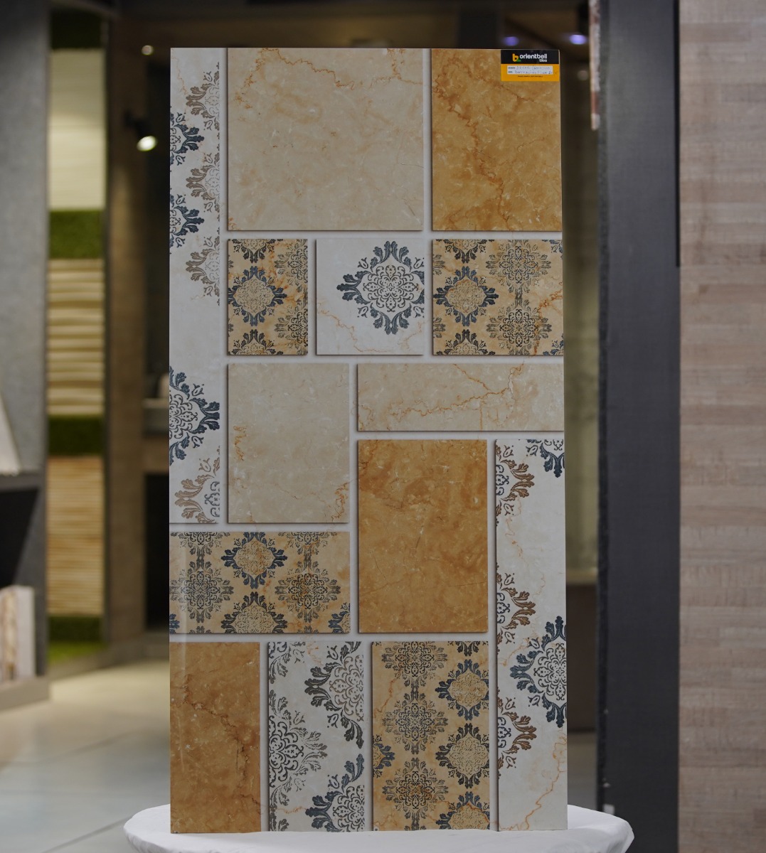 Glossy Finish Decor Bottocino Flora Beige Glazed Vitrified Tiles 600x1200 mm