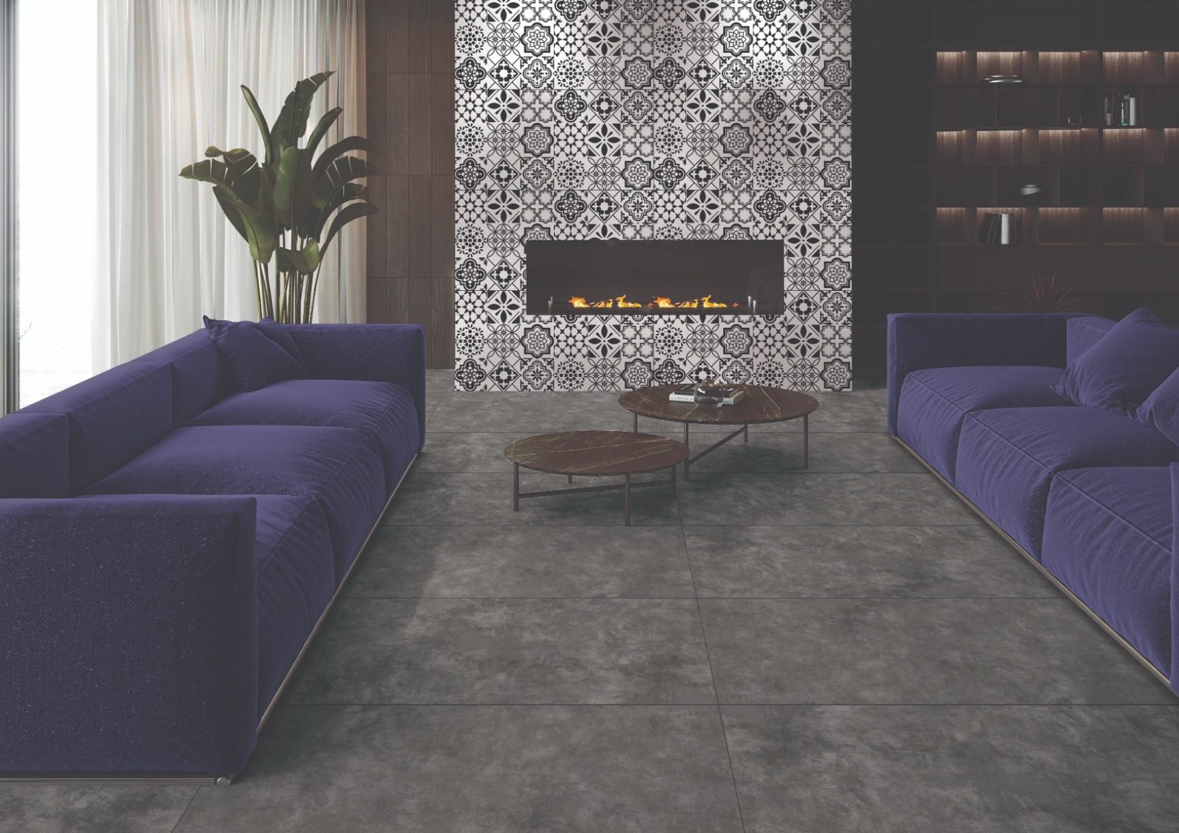 Matte Finish Decor Moroccan Art Black White Glazed Vitrified Tiles 600x1200 mm