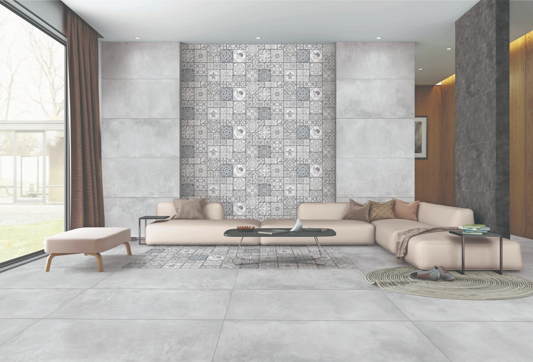 Matte Finish Decor Moroccan Art Grey Glazed Vitrified Tiles 600x1200 mm