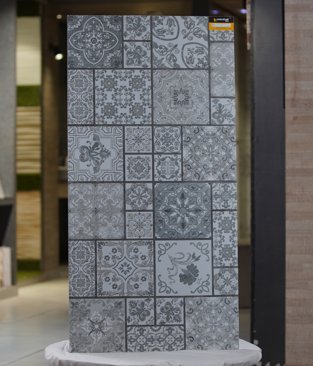 Matte Finish Decor Moroccan Art Grey Glazed Vitrified Tiles 600x1200 mm