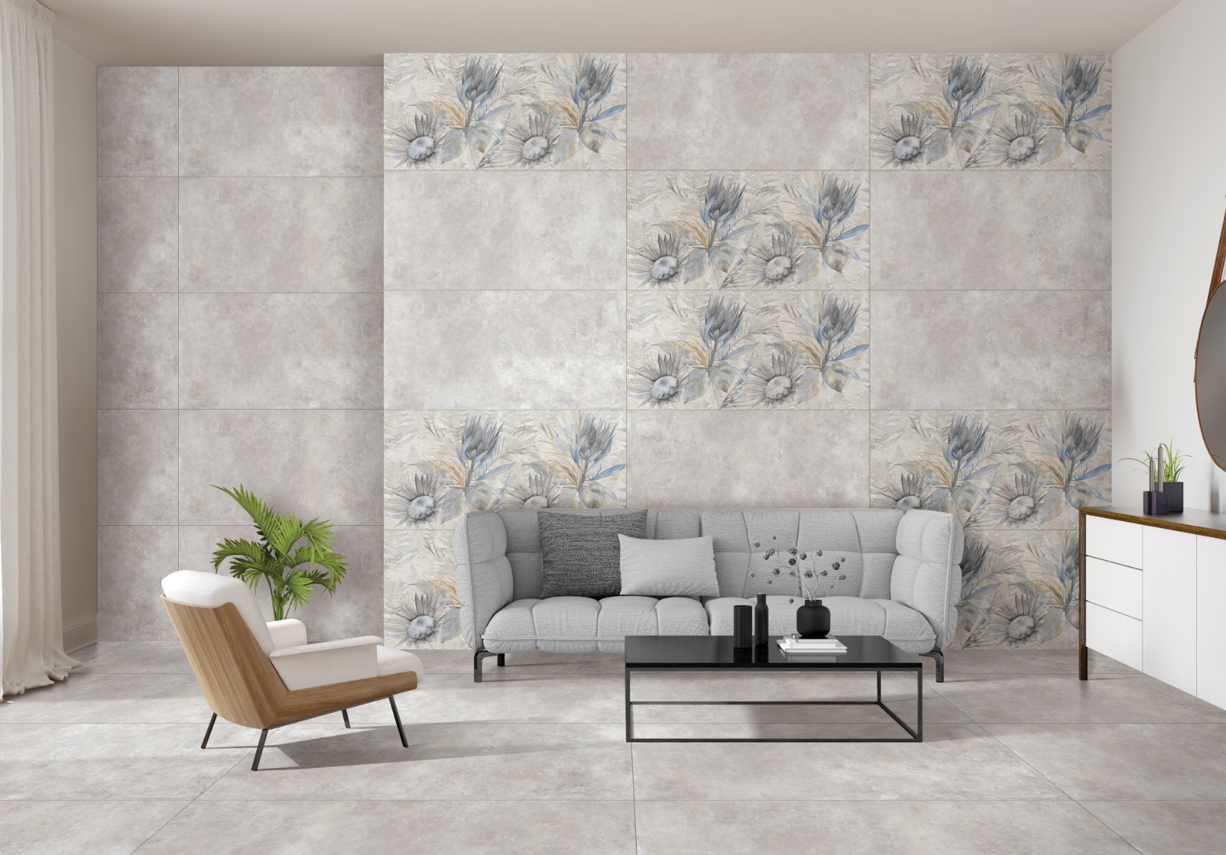 Matte Finish Decor Protea Flower Art Glazed Vitrified Tiles 600x1200 mm