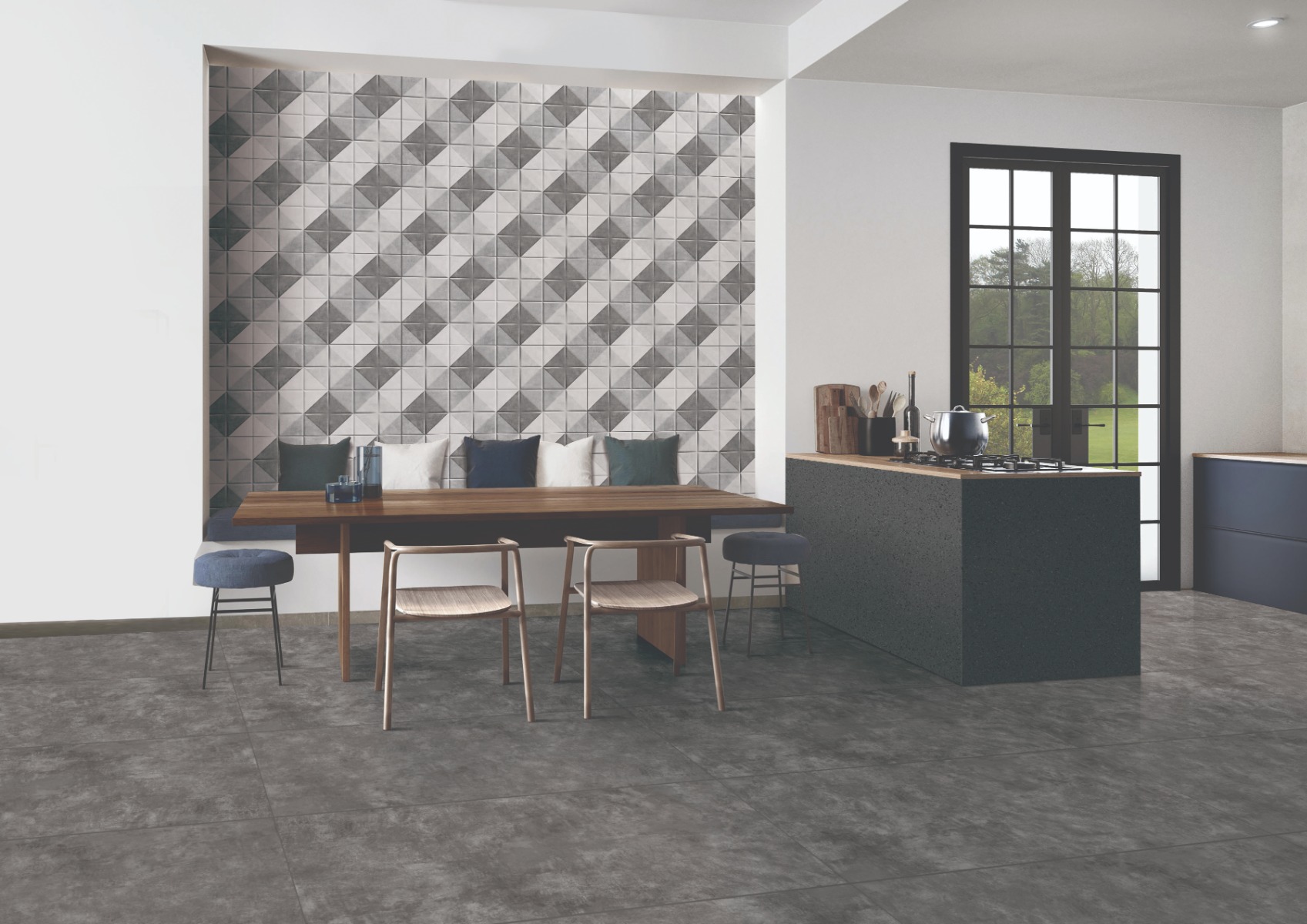 Matte Finish Decor Square Triangle Grey Glazed Vitrified Tiles 600x1200 mm