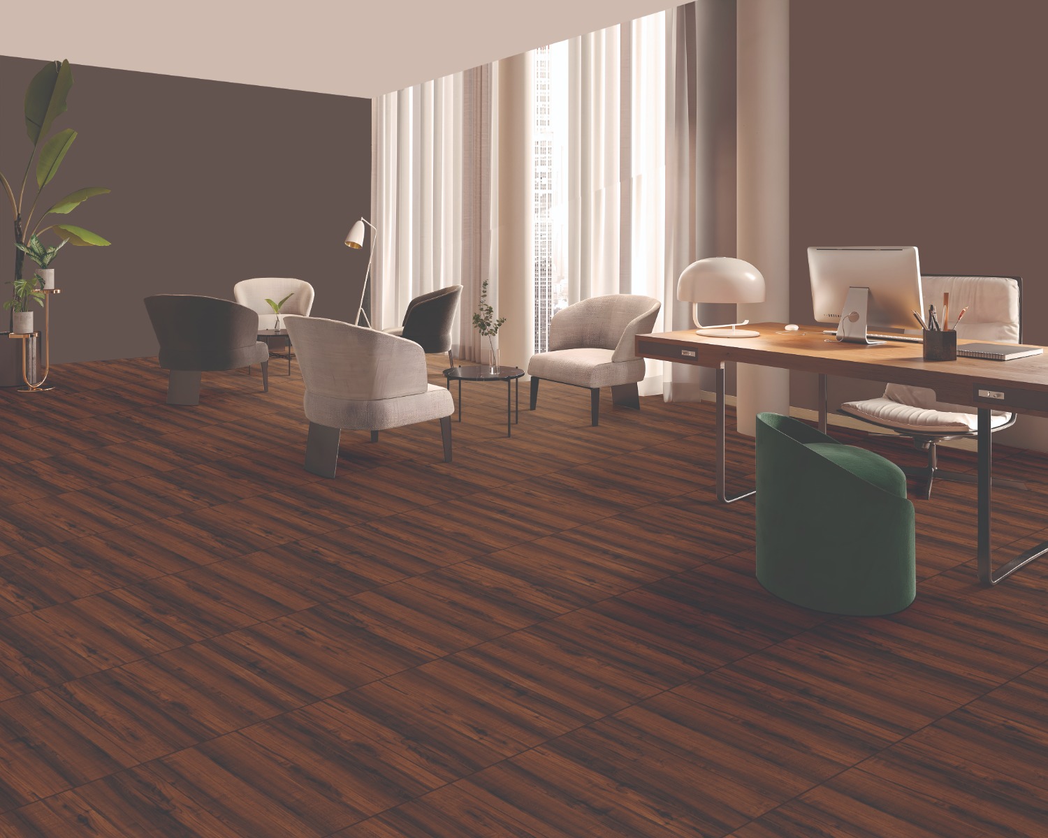 Matte Finish DR DGVT Chestnut Wood Brown Glazed Vitrified Tiles 600x600 mm