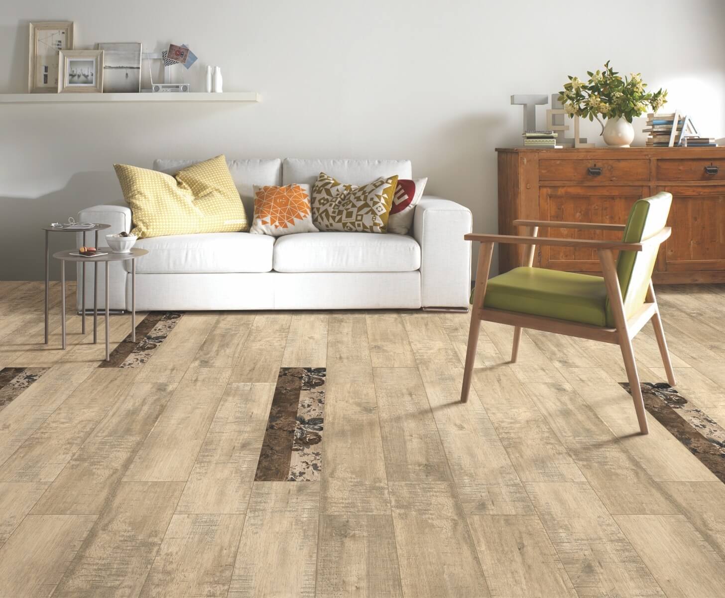 Glossy Finish Cibola Wood Light Sandune Vitrified tile 145x600 mm