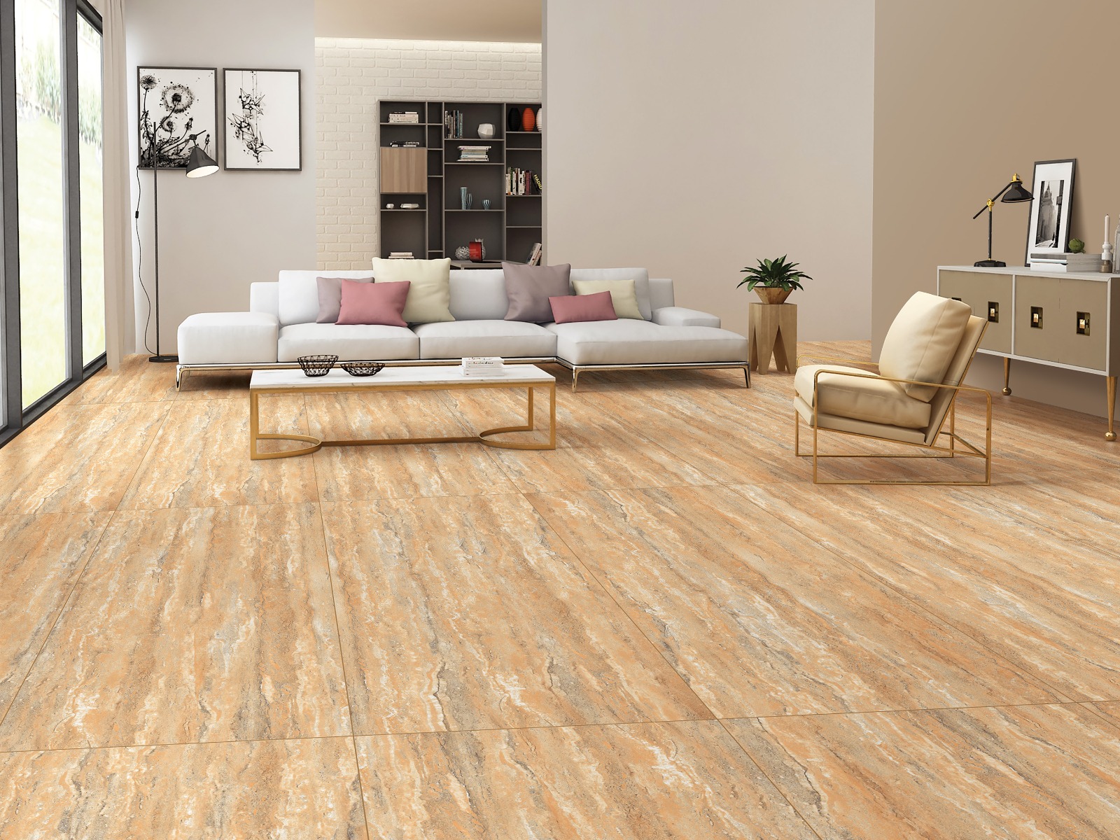 Matte Finish DGVT Classic Travertine Golden Glazed Vitrified Tiles 600x1200 mm