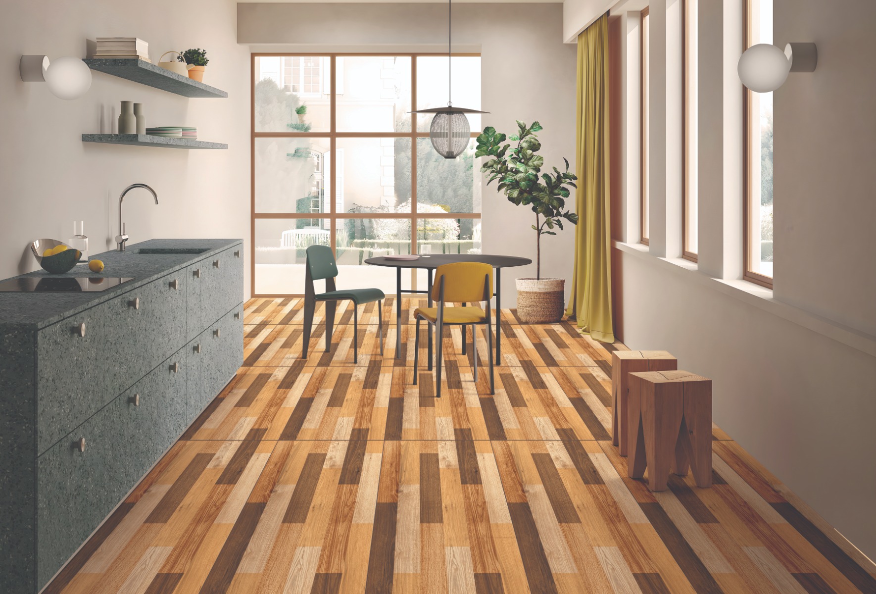 Matte Finish DGVT Strips Oak Wood Multi Glazed Vitrified Tiles 600x1200 mm