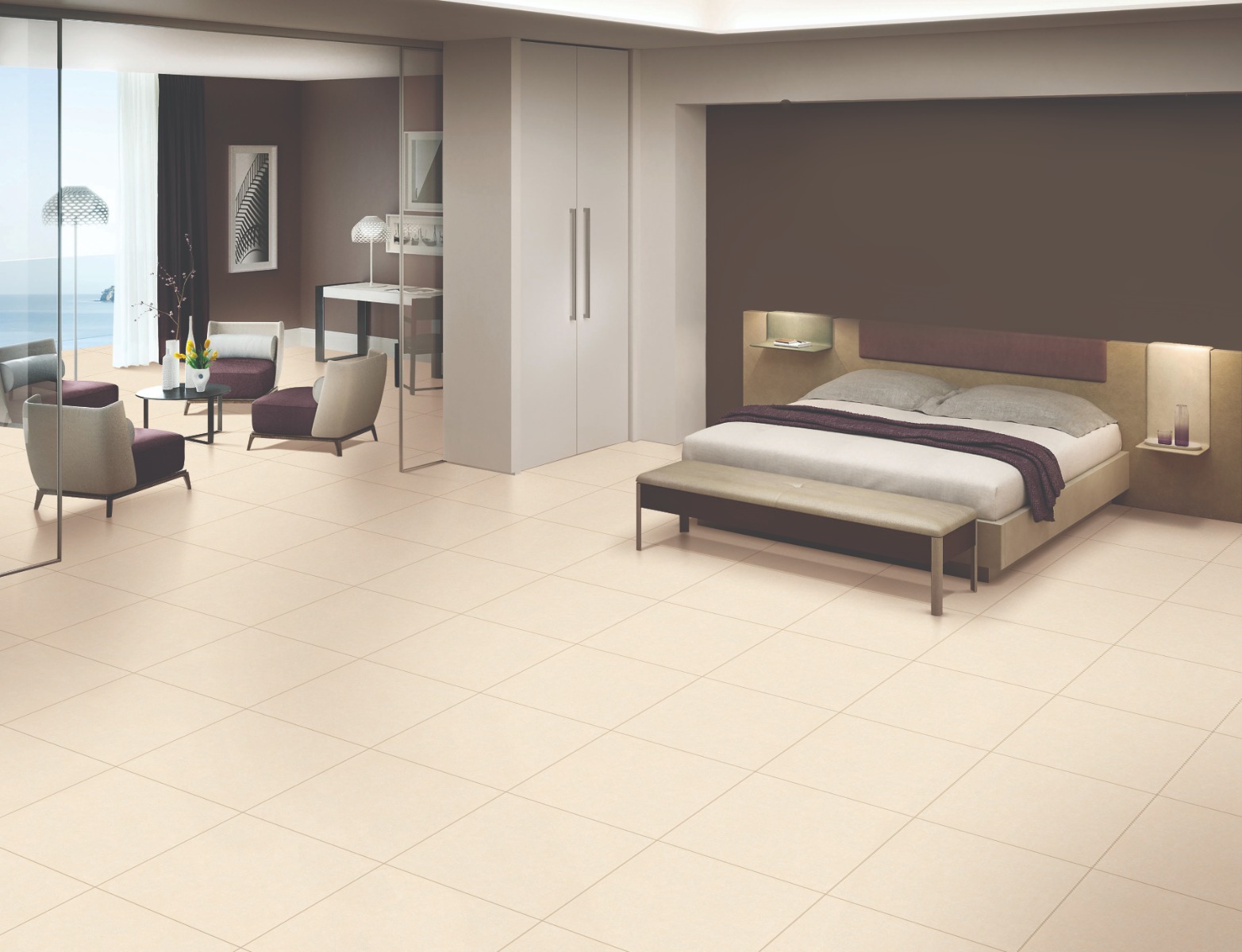Matte Finish DR DGVT Landstone Creama Glazed Vitrified Tiles 600x600 mm