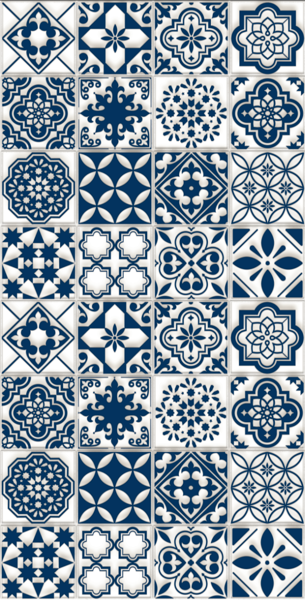 Glossy Finish DR Gloss Décor Moroccan Art Blue Glazed Vitrified Tiles 600x1200 mm