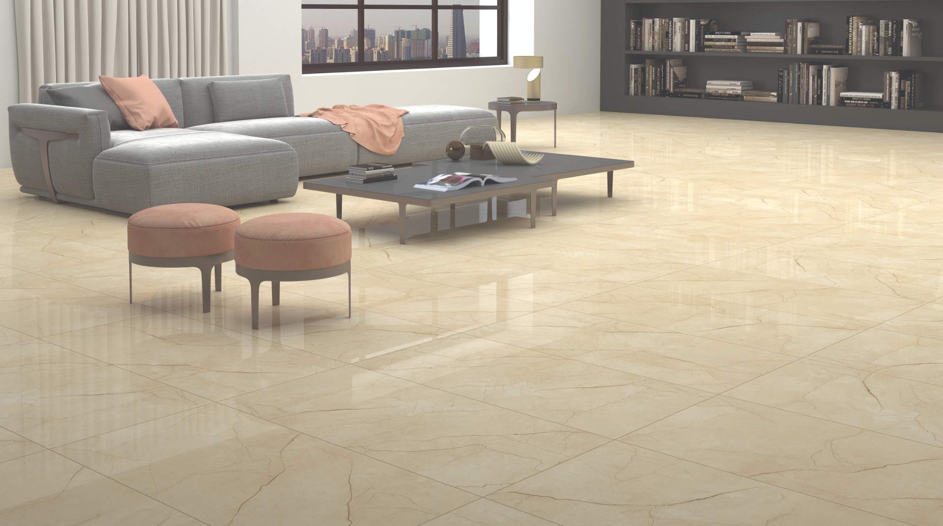Glossy Finish DR PGVT Desert Beige Glazed Vitrified Tiles 600x1200 mm