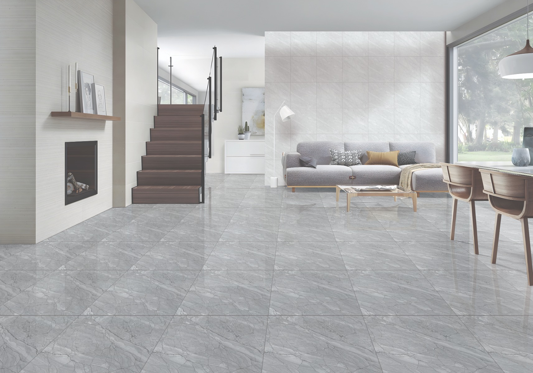 Glossy Finish DR PGVT Spider Marble Grey DK Glazed Vitrified Tiles 600x600 mm