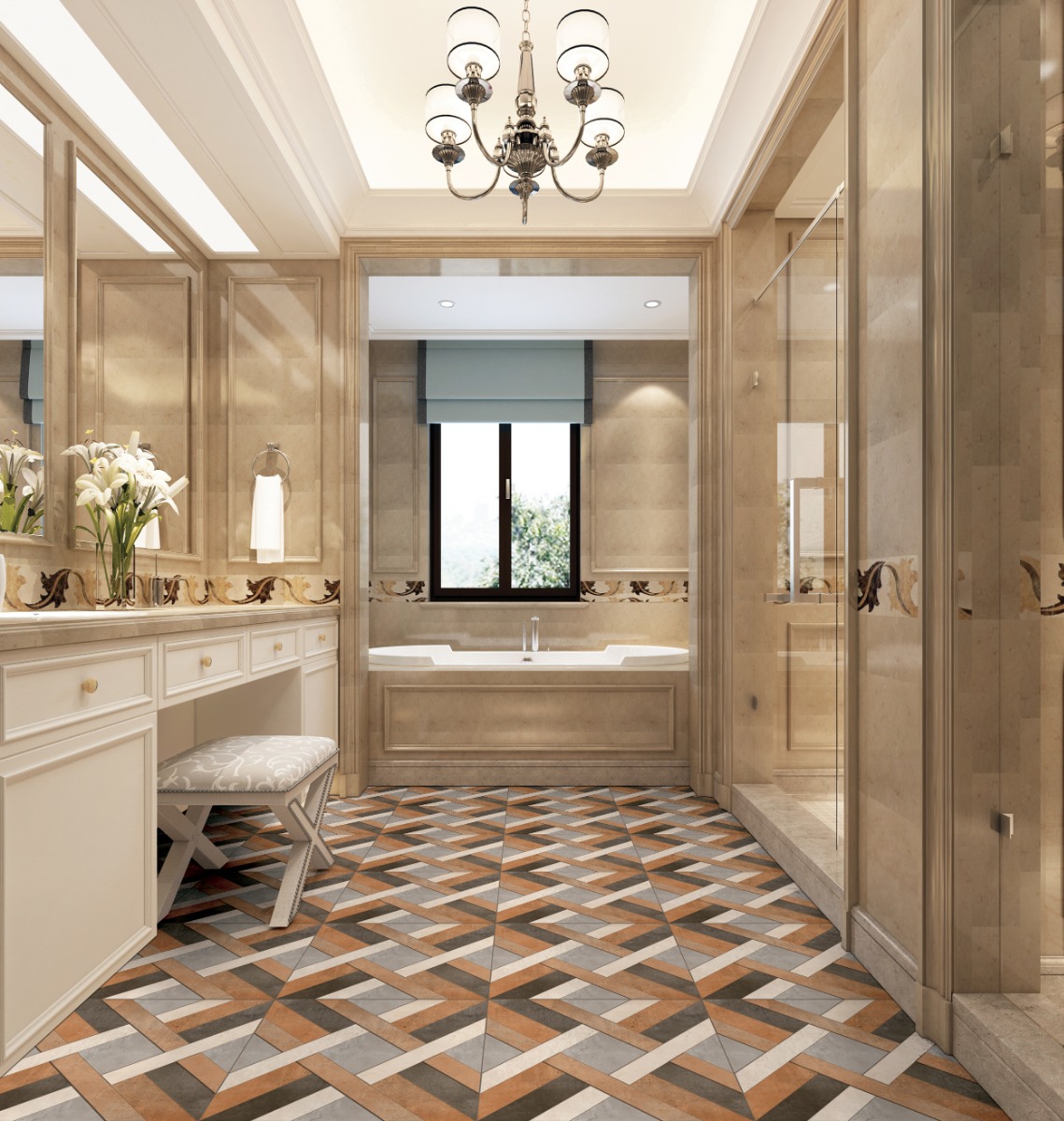 Matte Finish GFT BDF Cement Strips Multi FT Ceramic tile 600x600 mm