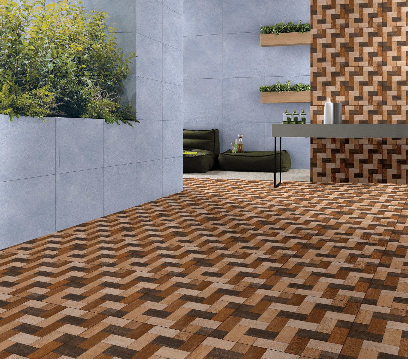 Matte Finish GFT BDF Herringbone  Oak Multi  Ceramic tile 600x600 mm