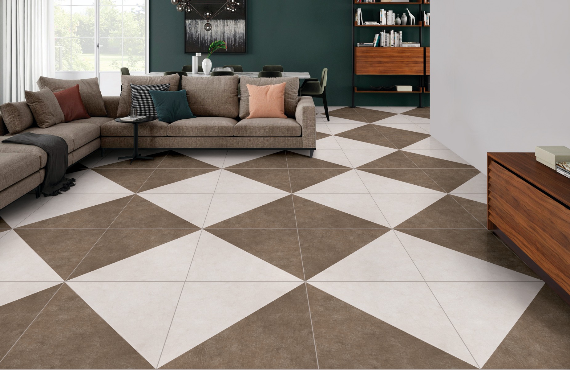 Matte Finish GFT BDF Rustic Triangle Coffee  Ceramic tile 600x600 mm