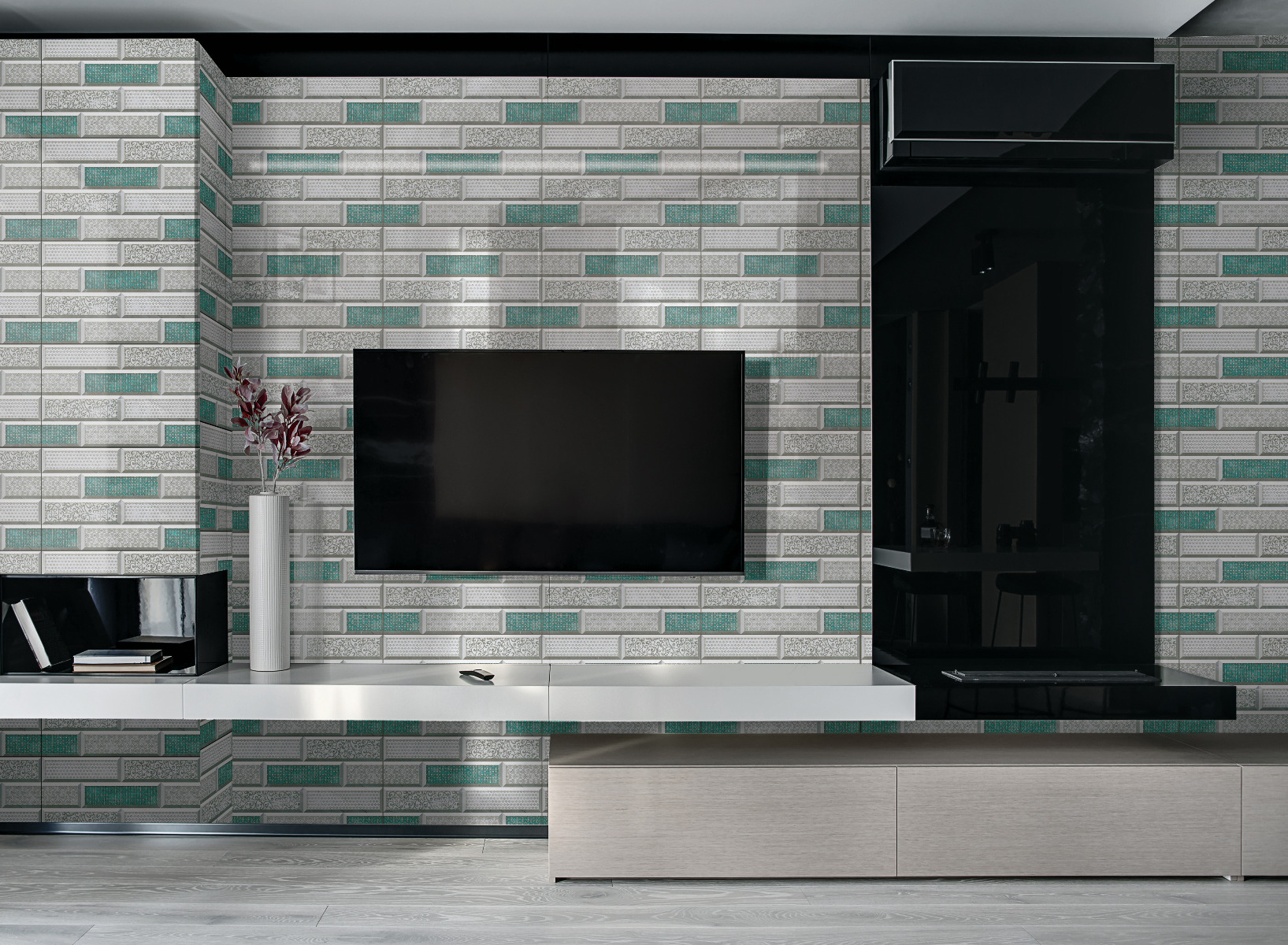 Glossy Finish GFT SPH Brick Floral Grey HL Ceramic tile 300x450 mm