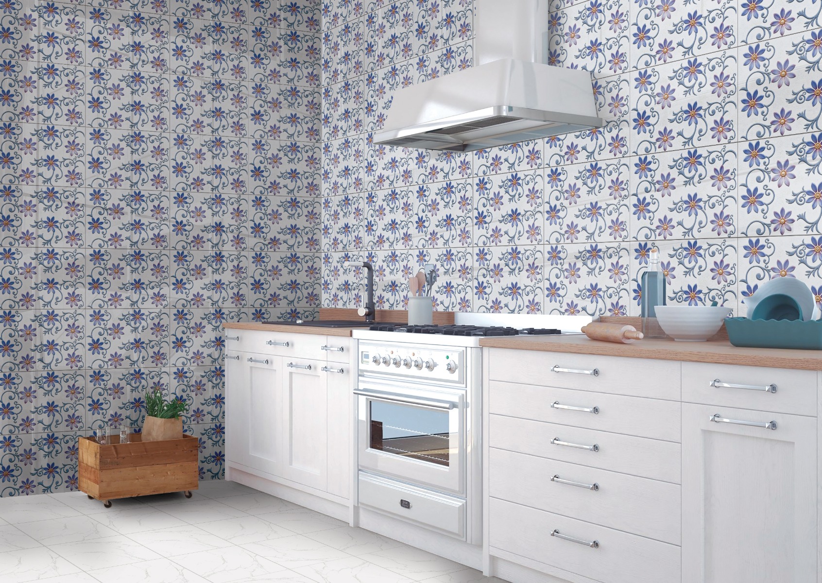 Glossy Finish GFT SPH Cosmos Flower Blue HL Ceramic tile 300x450 mm