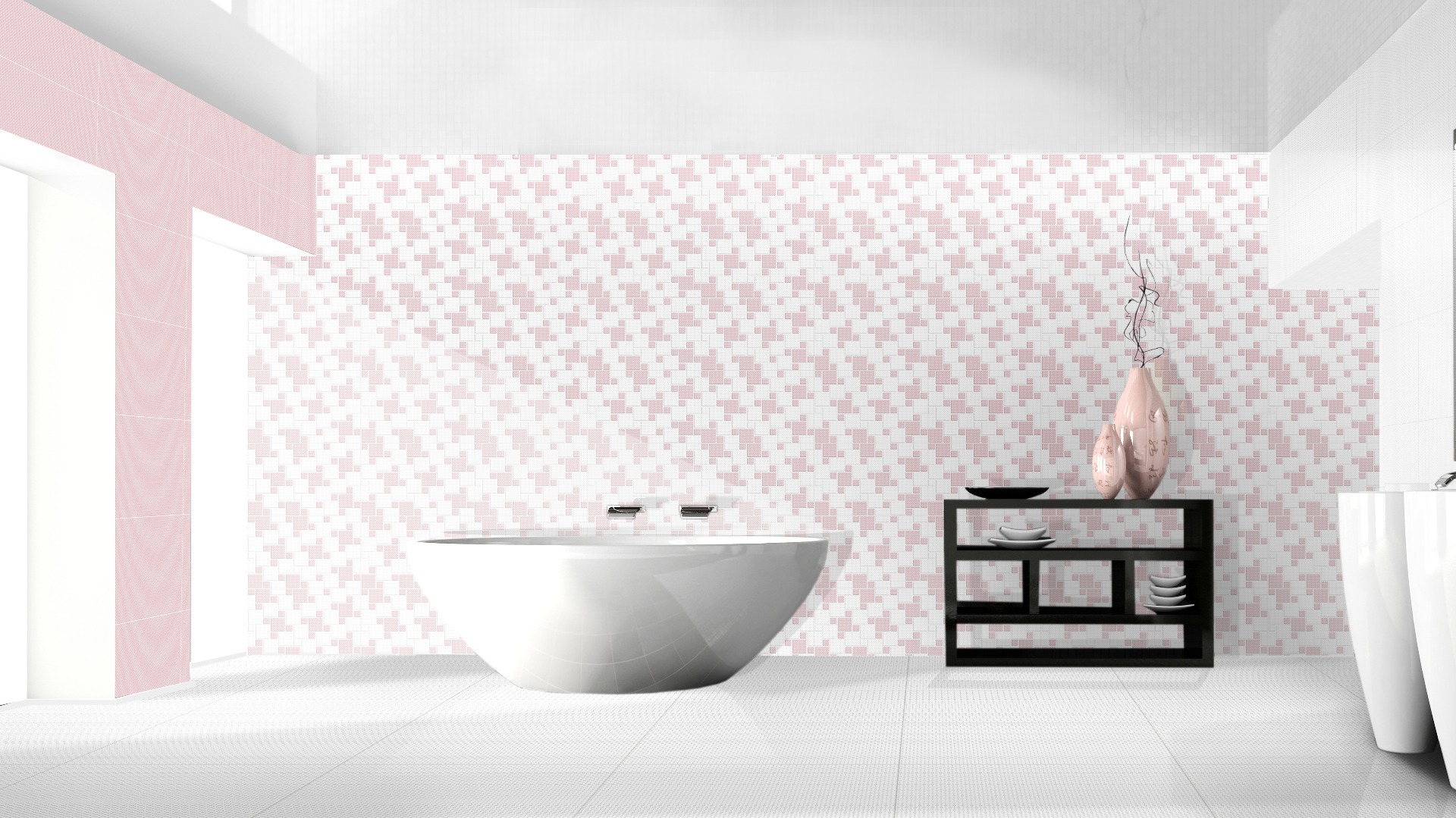 Glossy Finish GFT SPB Floral Grid Pink Ceramic tile 300x450 mm