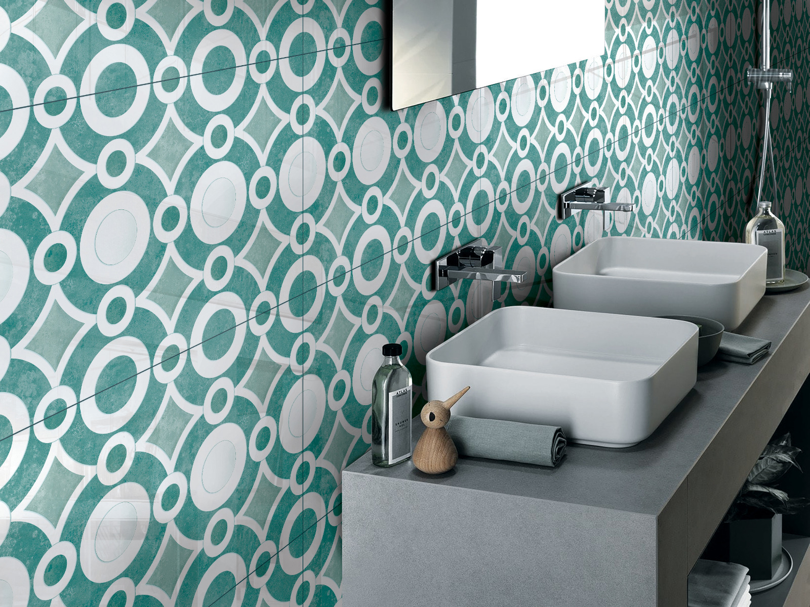 Glossy Finish GFT SPH Geometric Aqua HL Ceramic tile 300x450 mm