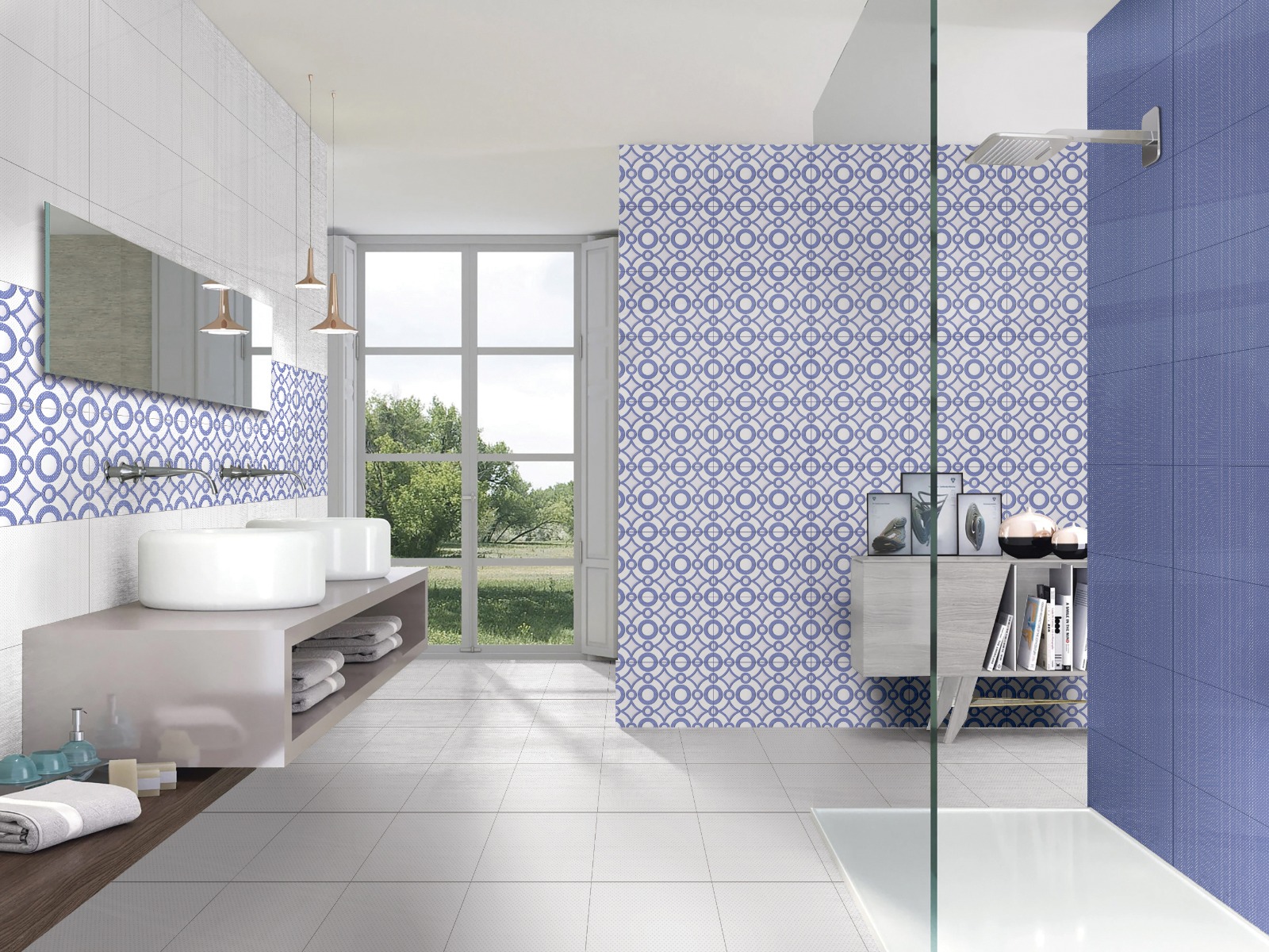 Glossy Finish GFT SPB Floral Grid Purple Ceramic tile 300x450 mm
