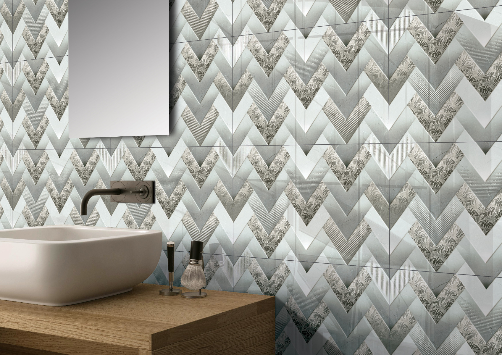 Glossy Finish GFT SPH Sawtooth Grey HL Ceramic tile 300x450 mm