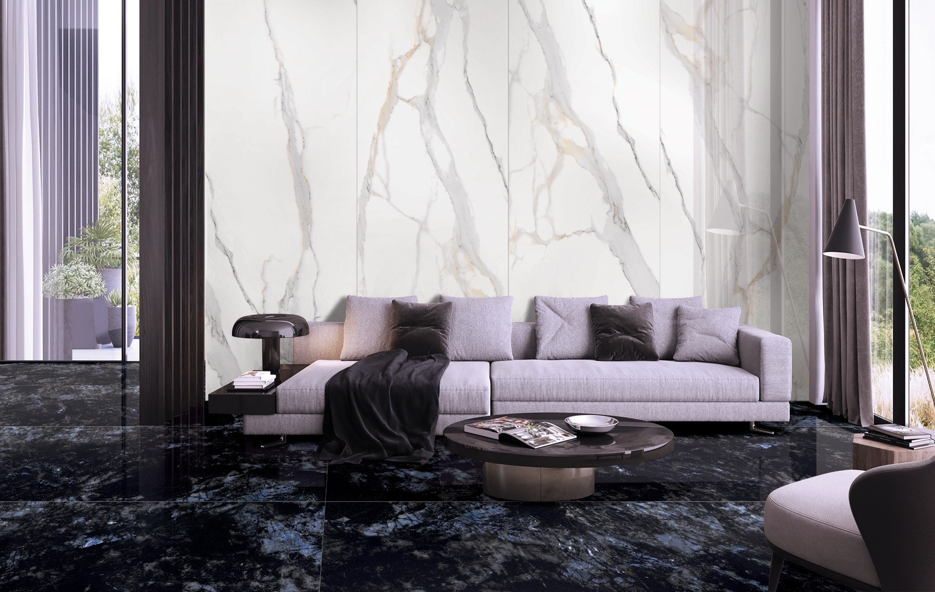 Glossy Finish Granalt Statuario Glazed Vitrified Tiles 800x2400 mm