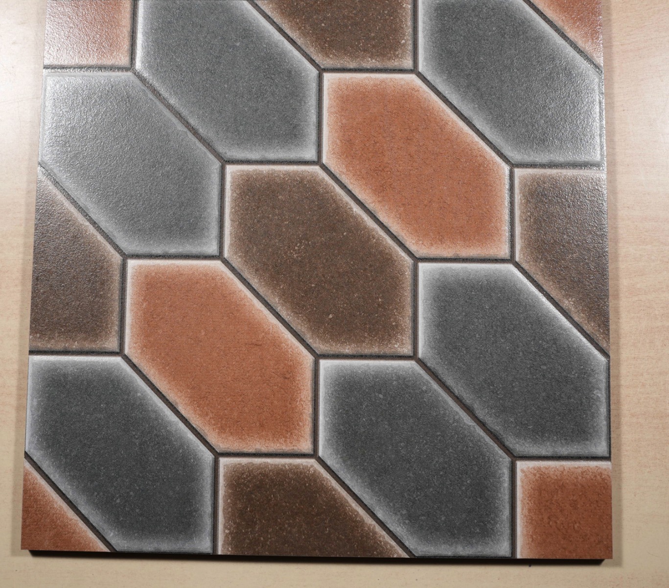 Matte Finish HP Ribbed Grey Brown Digital Paver tile 300x300 mm