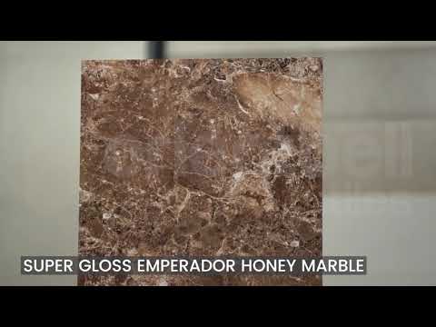 Super Glossy Finish Super Gloss Emperador Honey Marble Glazed Vitrified Tiles 600x1200 mm