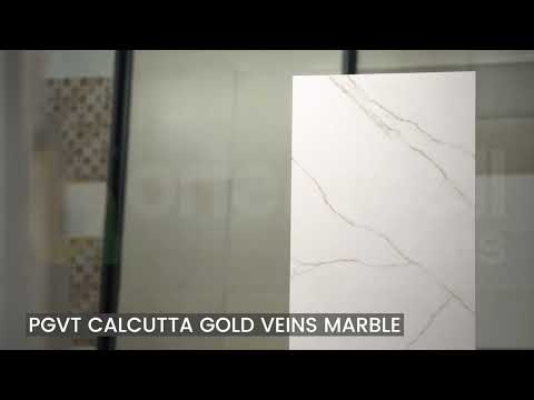 Glossy Finish PGVT Calcutta Gold Veins Marble Glazed Vitrified Tiles 600x1200 mm