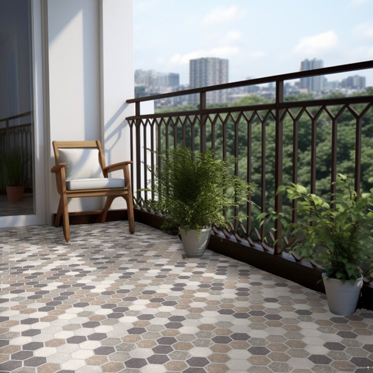 Matte Finish HRP Stone Hexagon Brown Multi  Ceramic tile 400x400 mm