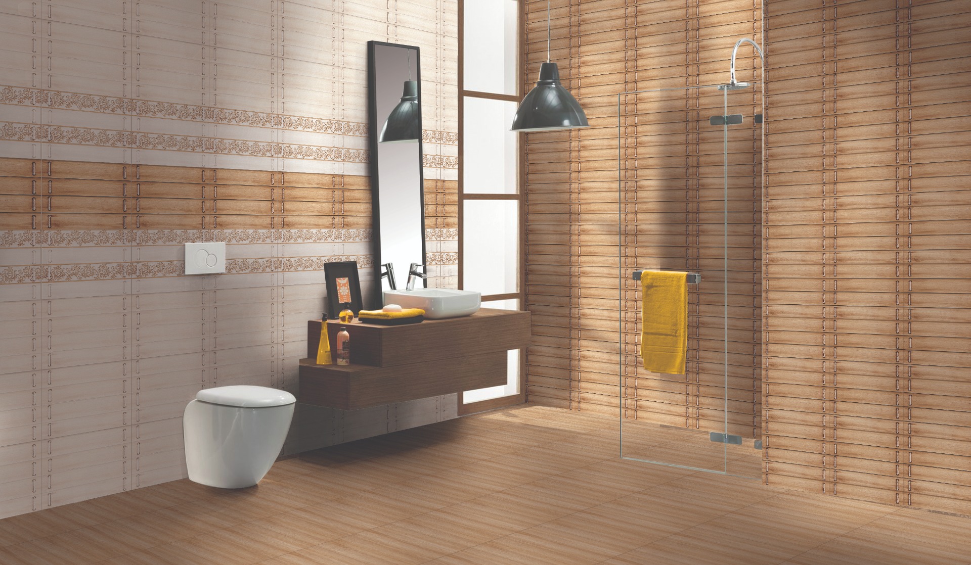 Glossy Finish HWG Grace Wood Beige Ceramic tile 250x375 mm