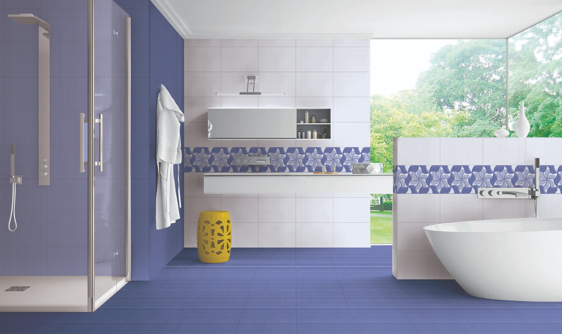 Glossy Finish HWG Kente Blue DK Ceramic tile 250x375 mm
