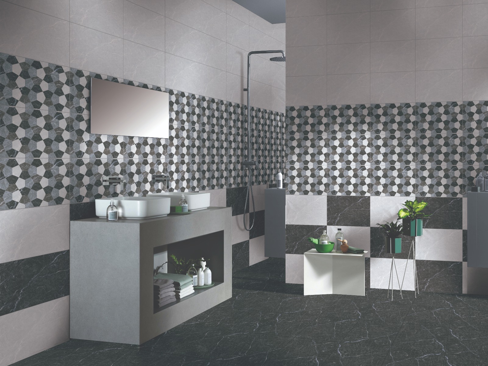 Glossy Finish HWH Penta Grey HL Ceramic tile 250x375 mm