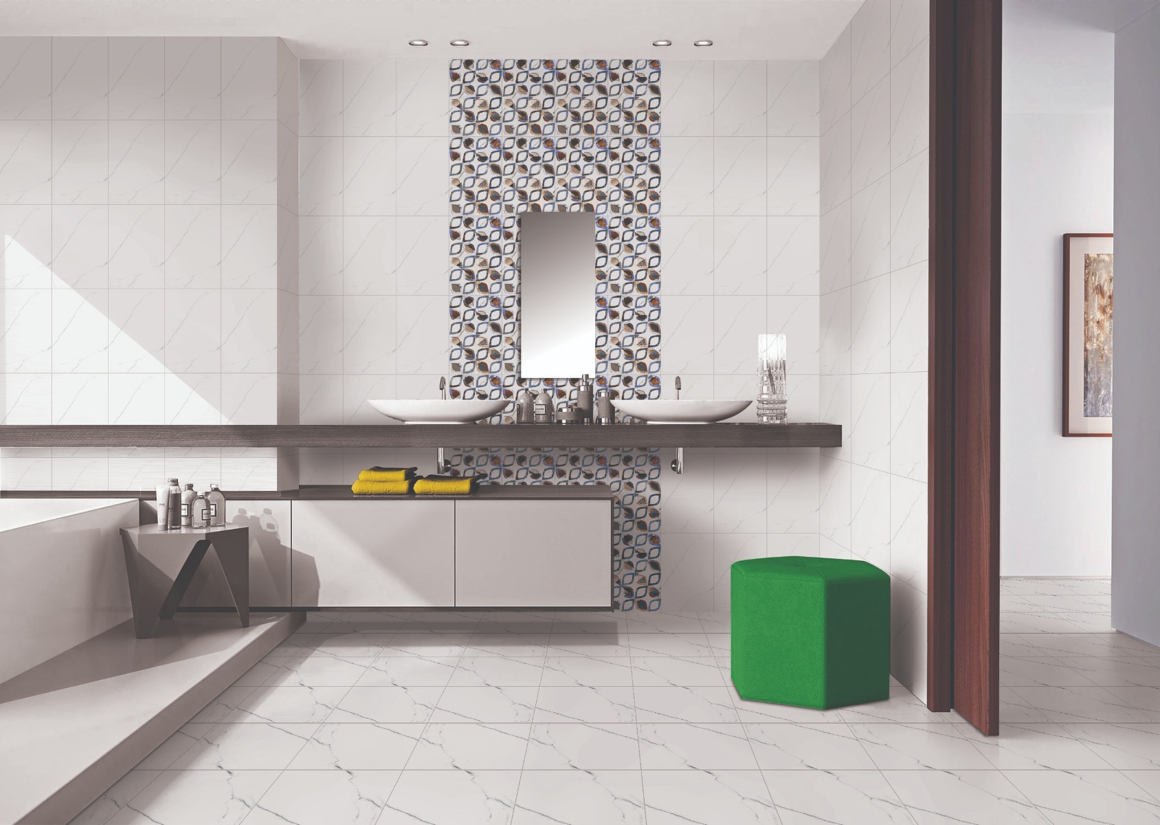 Glossy Finish HWG Staturio Bianco Ceramic tile 250x375 mm