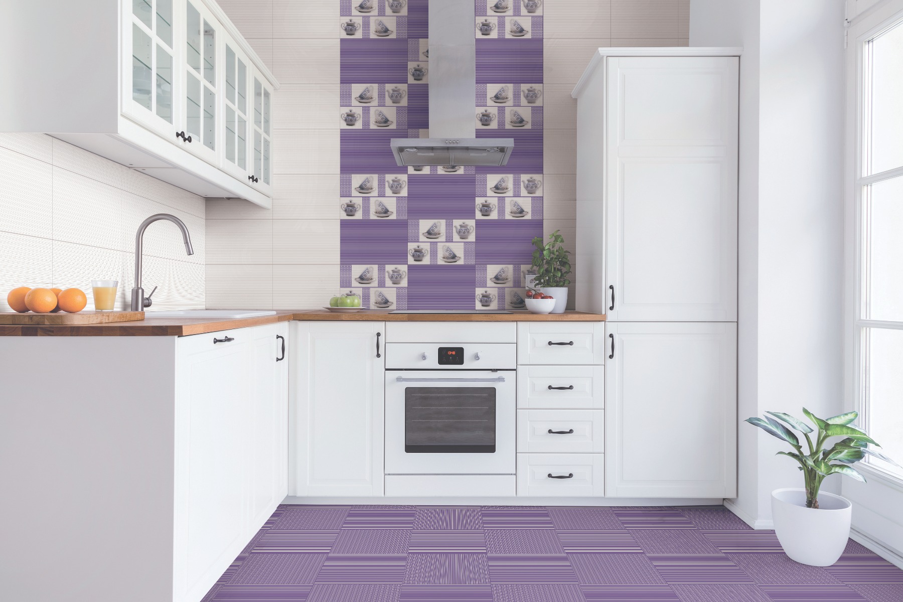 Glossy Finish HWG Stripes Purple DK Ceramic tile 250x375 mm