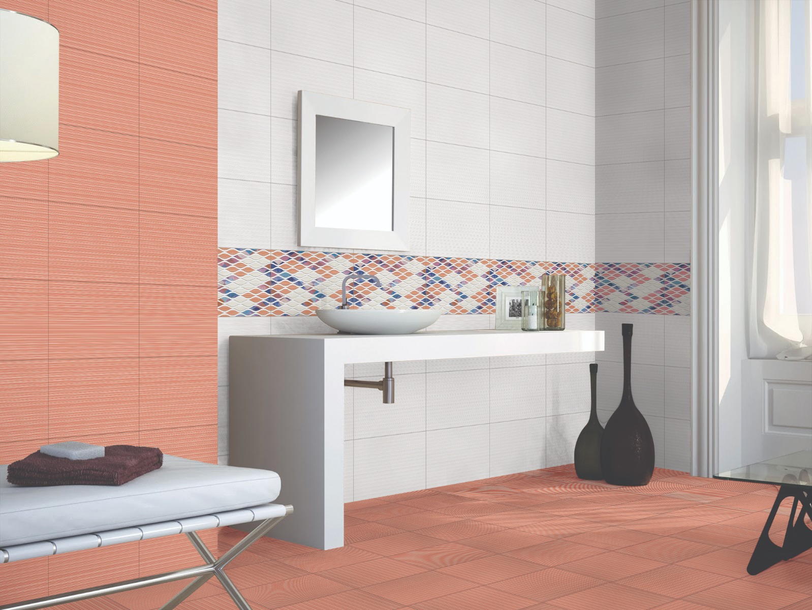 Glossy Finish HWH Wave Pink HL Ceramic tile 250x375 mm