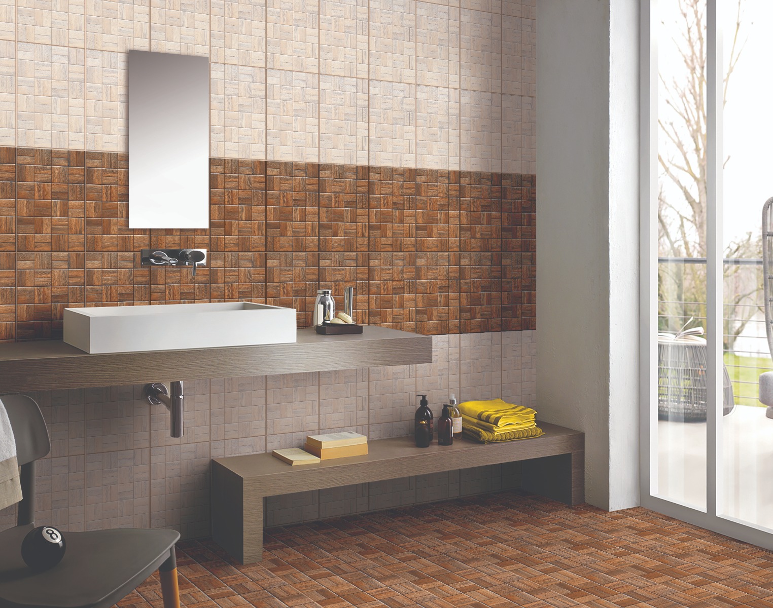 Glossy Finish HWG Wooden Mosaic LT Ceramic tile 250x375 mm