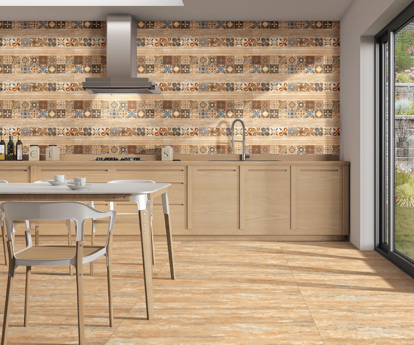 Matte Finish Linea Decor Travertine Moroccan Glazed Vitrified Tiles 600x1200 mm