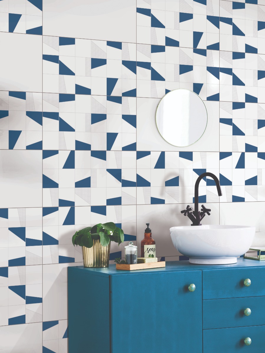 Glossy Finish ODH Trapezoid Blue HL Ceramic tile 300x600 mm