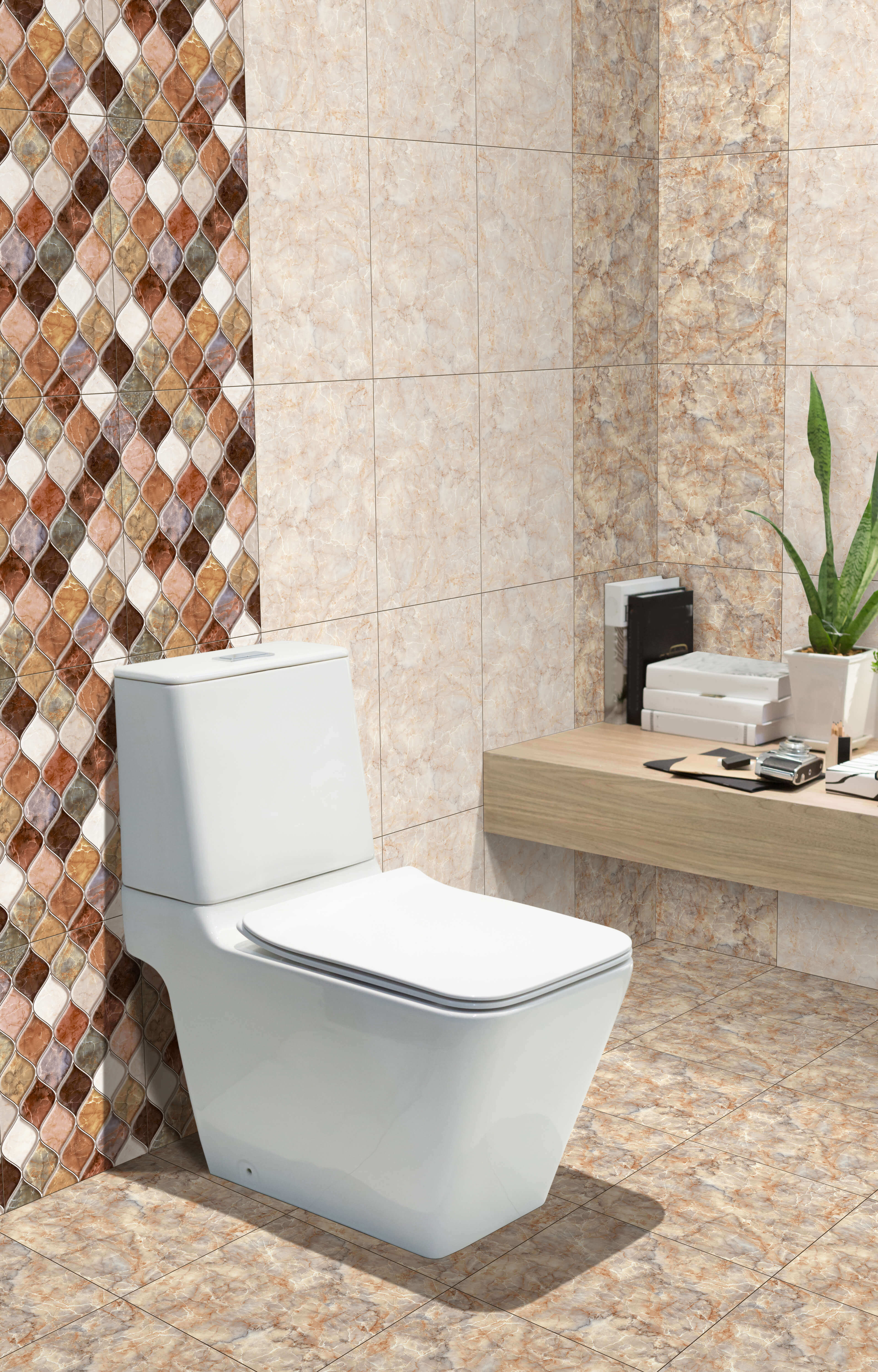 Glossy Finish ODG Bottichino Beige LT Ceramic tile 300x450 mm