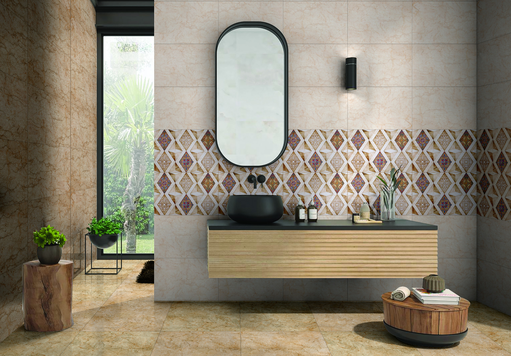 Glossy Finish ODG Accent Beige Ceramic tile 300x450 mm