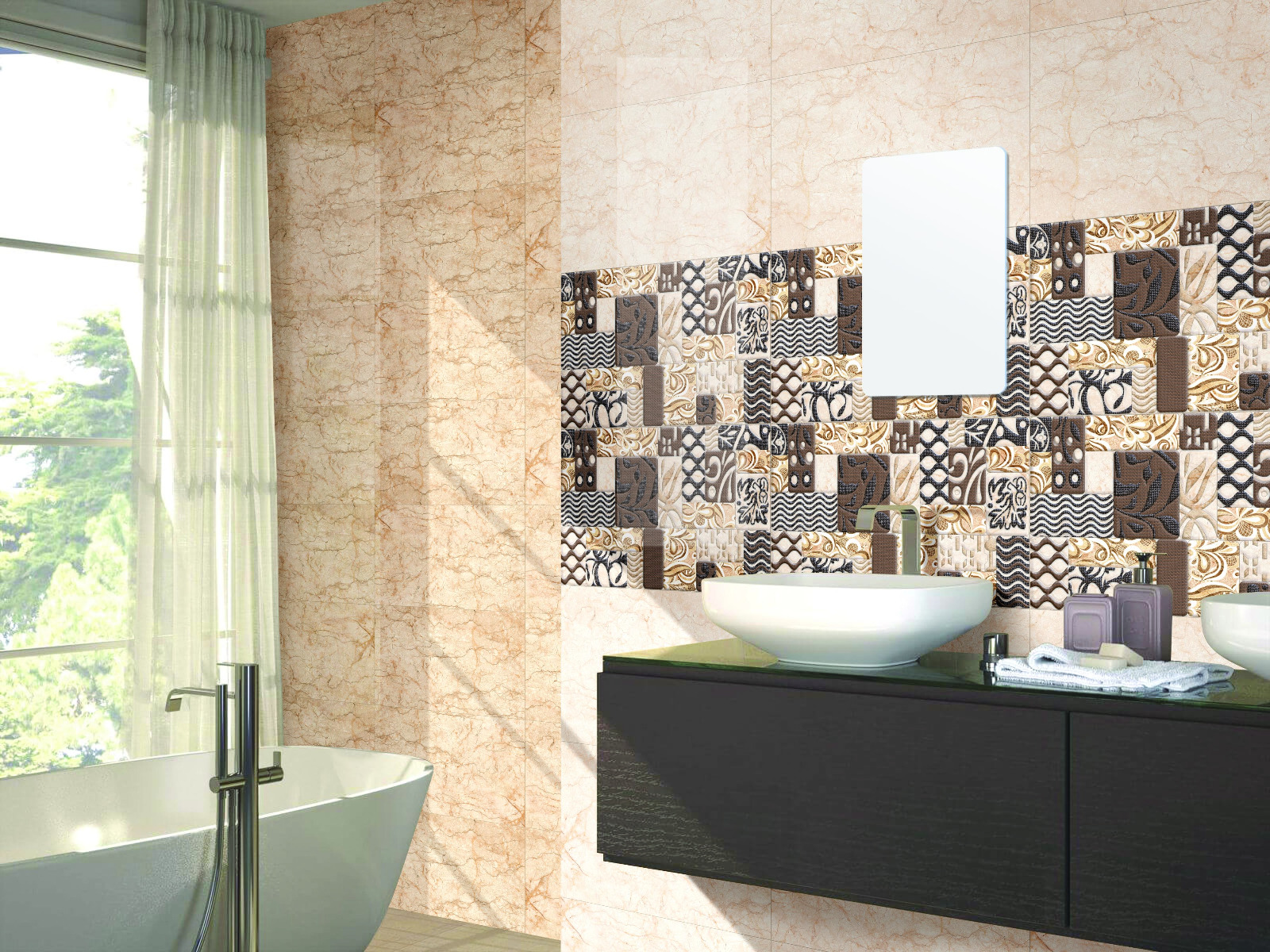 Glossy Finish ODG Accent Beige Ceramic tile 300x450 mm