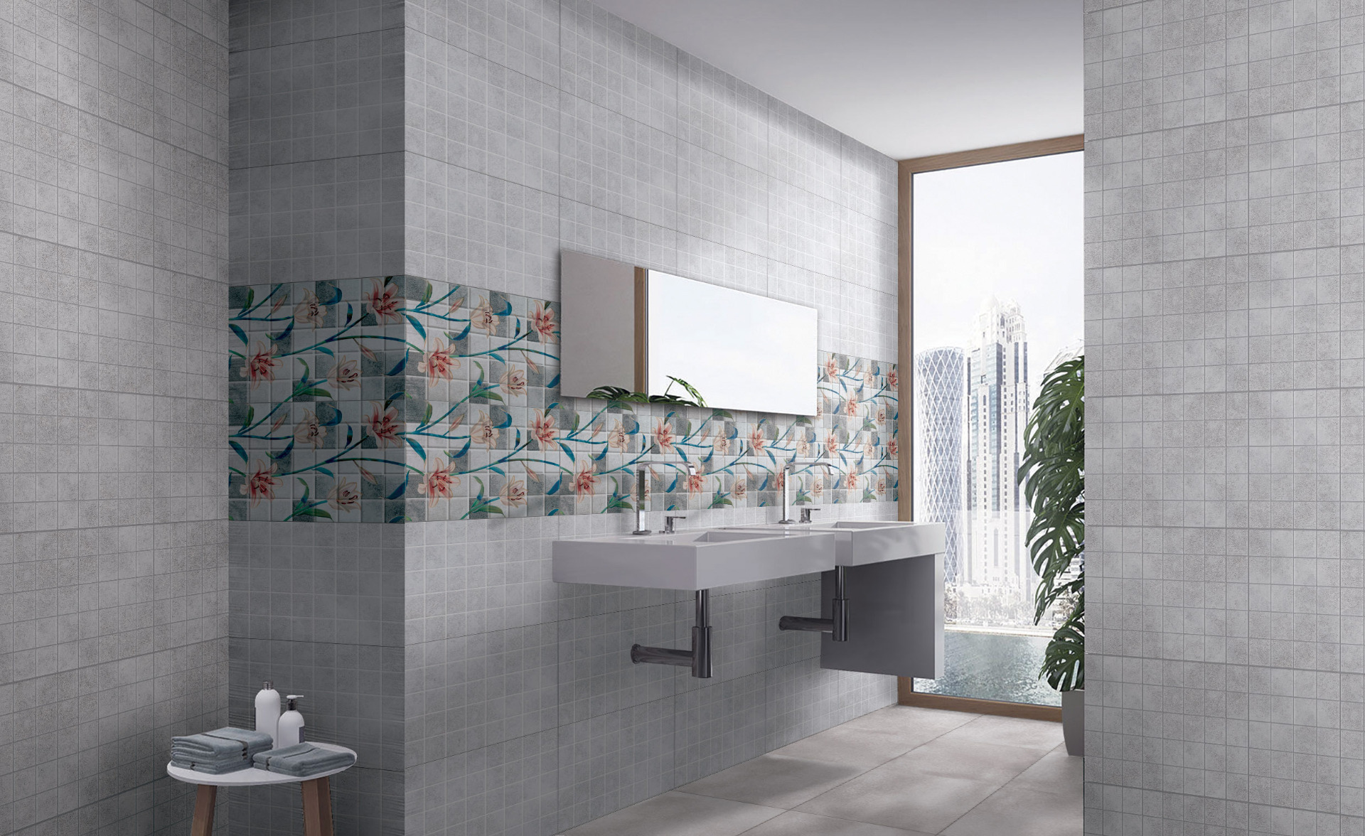 Glossy Finish ODG Agota Mosaic Grey Light Ceramic tile 300x450 mm