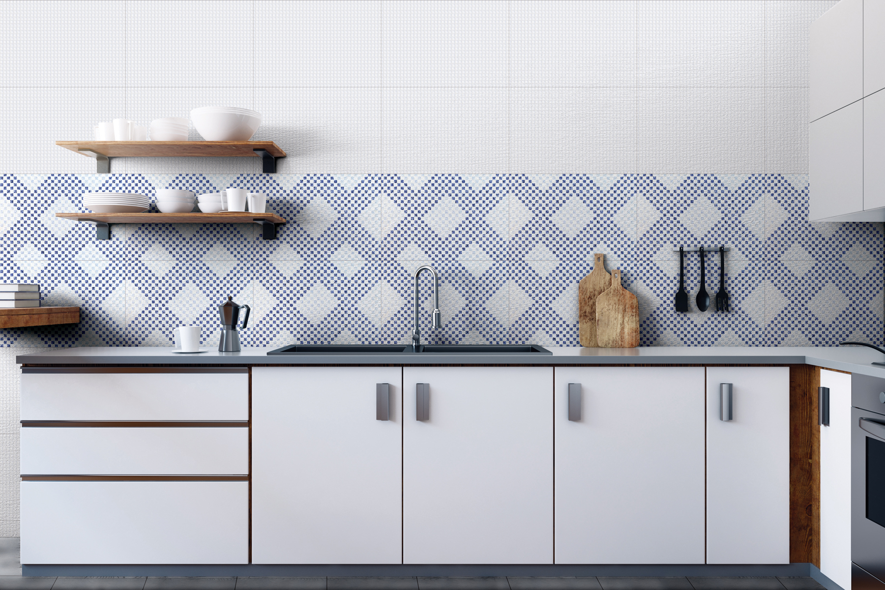 Glossy Finish ODG Aliza Mosaic Bianco Ceramic tile 300x450 mm