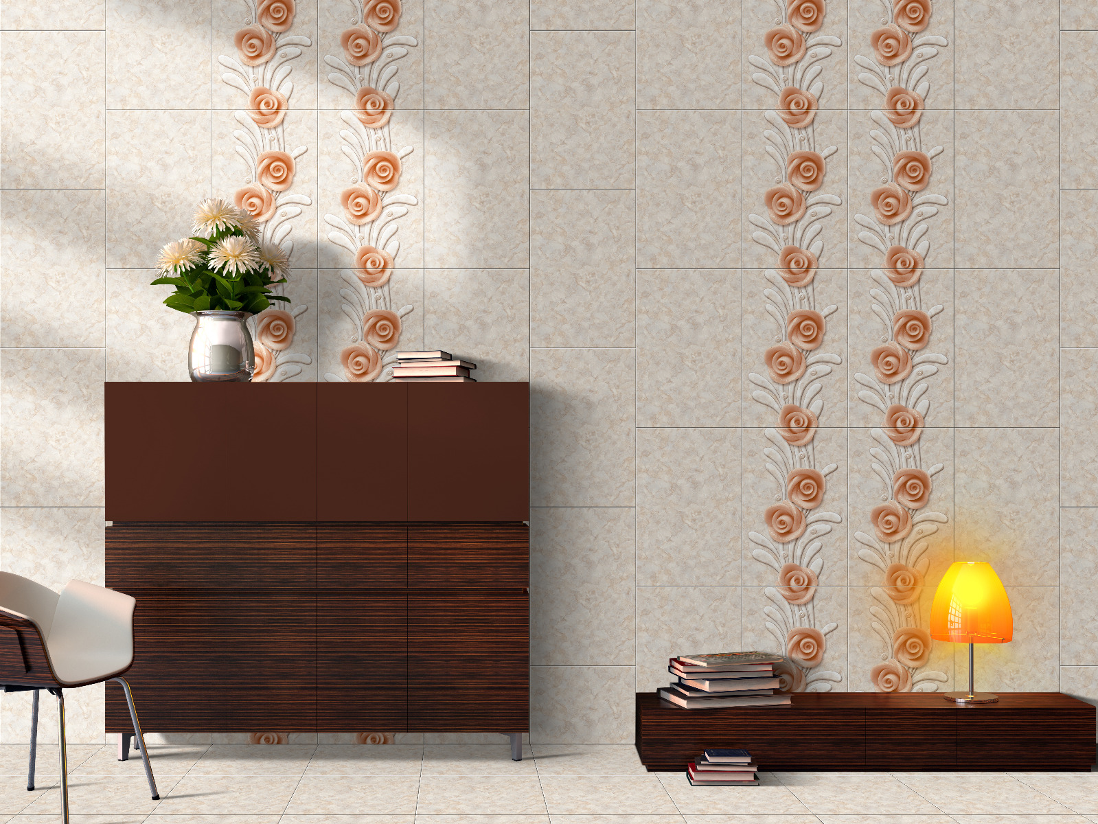 Glossy Finish ODH Charms Flora HL Ceramic tile 300x450 mm