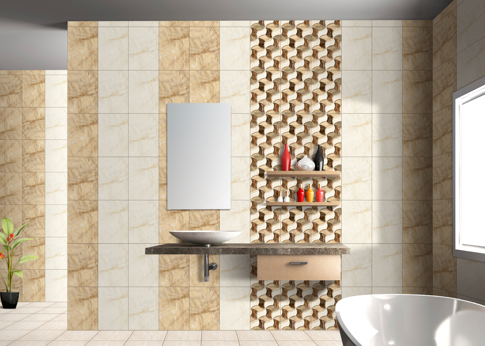 Glossy Finish ODG Costa Beige DK Ceramic tile 250x375 mm